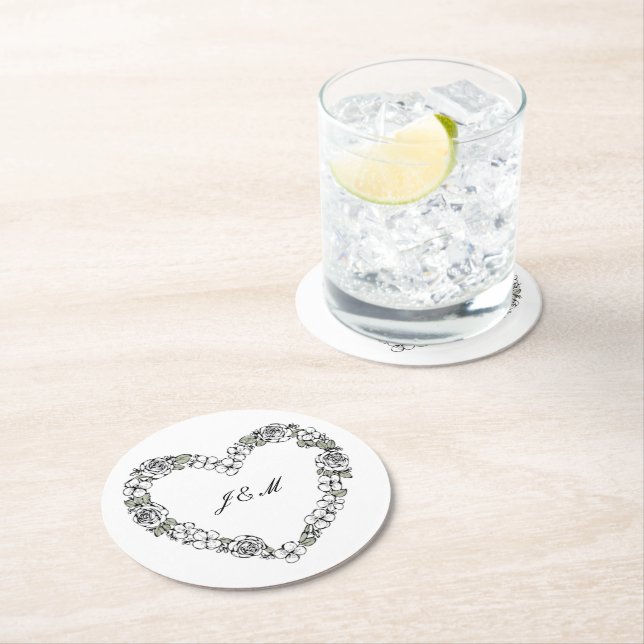 mariage noir et blanc underlägg papper rund (Insitu)