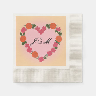 mariage rose et orange couronne de fleurs en coeur pappersservett