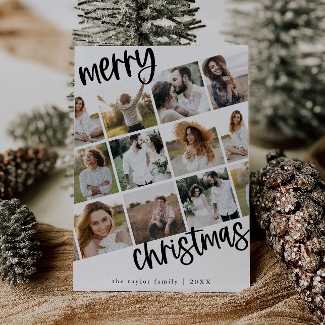MARIAH Black Roligt Family Multi Photo jul Julkort (MARIAH Black Fun Family Multi Photo Christmas Holiday Card)
