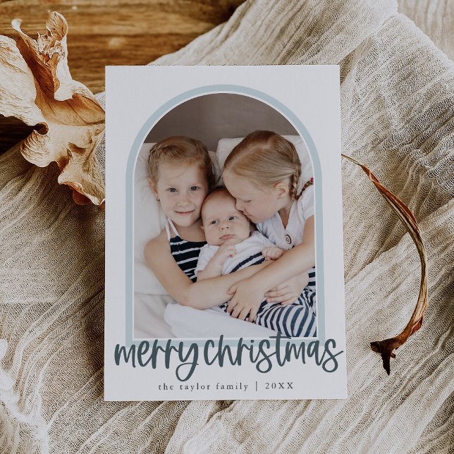 MARIAH Blue Arch Family Photo God jul Julkort (MARIAH Blue Arch Family Photo Merry Christmas Holiday Card)