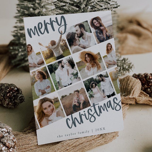 MARIAH Blue Roligt Family Multi Photo jul Julkort (MARIAH Blue Fun Family Multi Photo Christmas Holiday Card)
