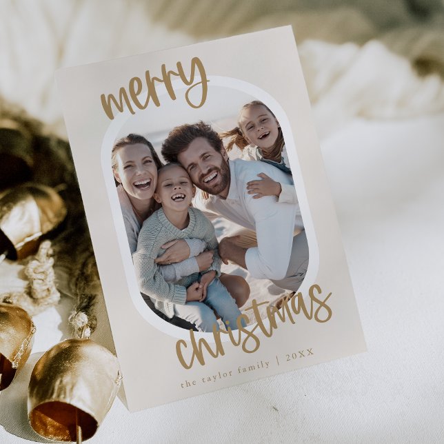 MARIAH Guld Retro-familjens Roligt - julfoto Julkort (MARIAH Gold Retro Family Fun Christmas Photo Holiday Card)