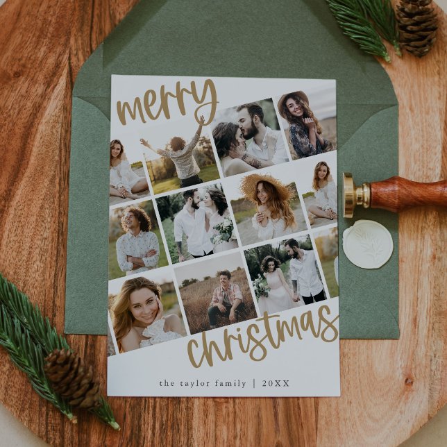 MARIAH Guld Roligt Family Multi Photo jul Julkort (MARIAH Gold Fun Family Multi Photo Christmas Holiday Card)