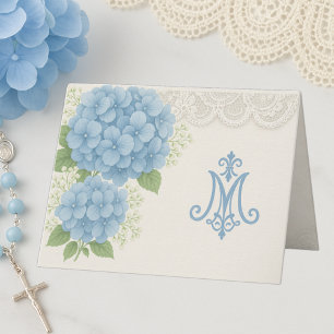 Marian Blue Hydrangea och Snöre-katolska Notecard Tack Kort