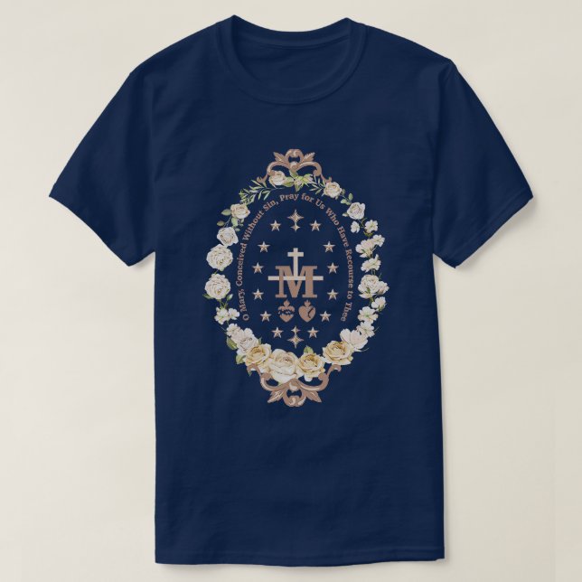 Marian Catholique Virgin Mary Marian Kor Blommigt  T Shirt (Design framsida)