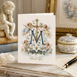 Marian Cross Kerubänglar Blå Blommig Tack Kort