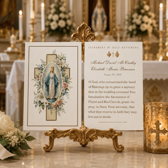 Marian Floral Cross Katolskt Bröllopsbönegåva Visitkort (Skapare uppladdad)