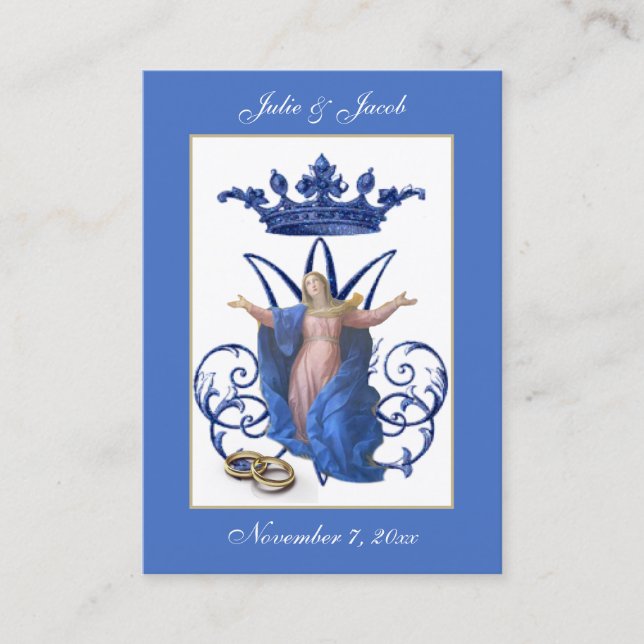 Marian-Heliga-förmånskort för katolska bröllop Visitkort (Framsida)