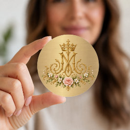 Marian katolsk blomster Gul Monogram Runt Klistermärke