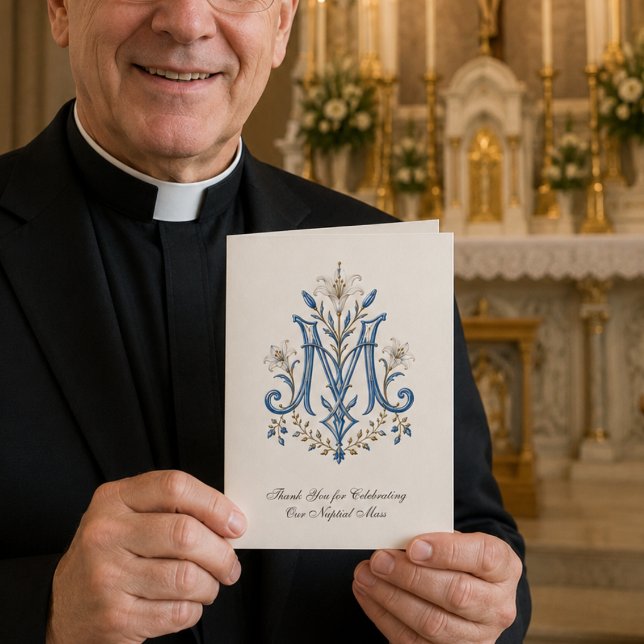 Marian Monogram Katolsk Bröllop för Präst Kort (Skapare uppladdad)