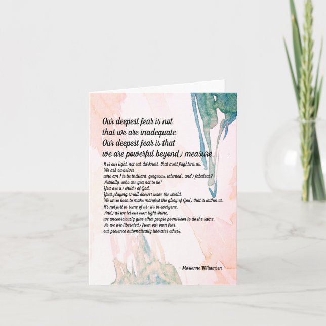 Marianne Williamson Deepest Fear Quote Blank Kort (Framsida)