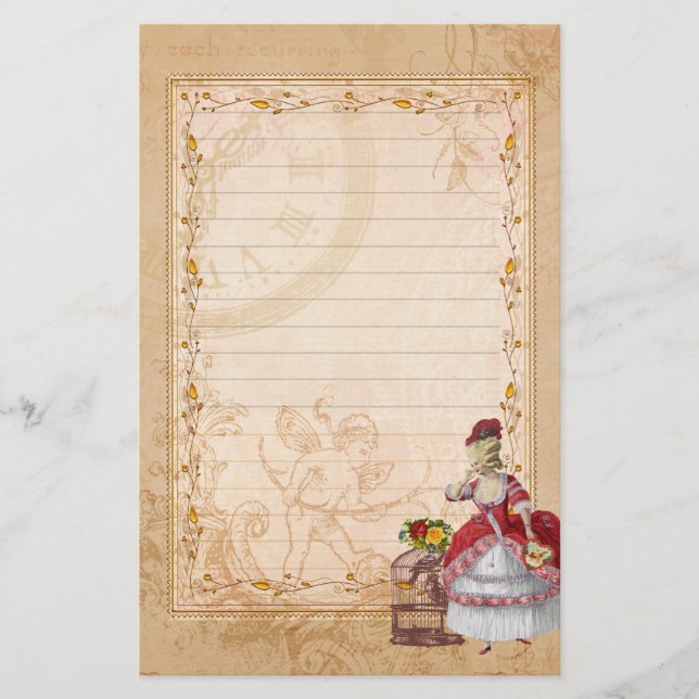 Marie Antoinette Bird Cage Rose Stationery Brevpapper (Framsida)