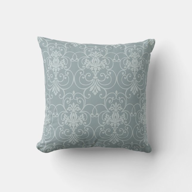 Marie Antoinette Blue fransk Damask inspirerad Kudde (Framsida)