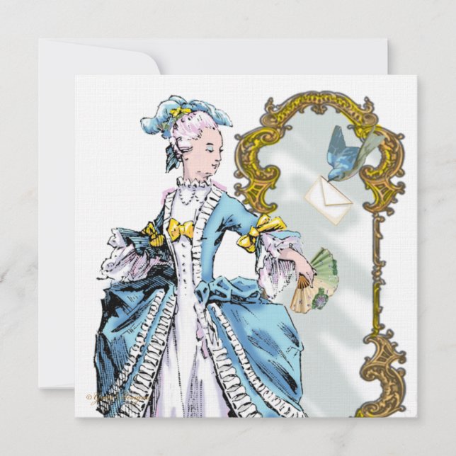 Marie Antoinette Bluebird & Spegel Inbjudningar (Framsida)