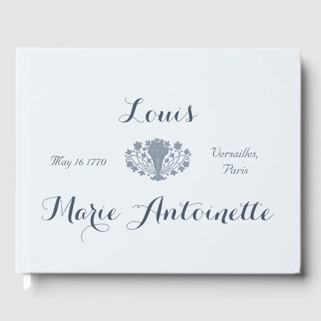 Marie Antoinette Bröllop Rococo Dusty Blue Gästböcker (Framsida)