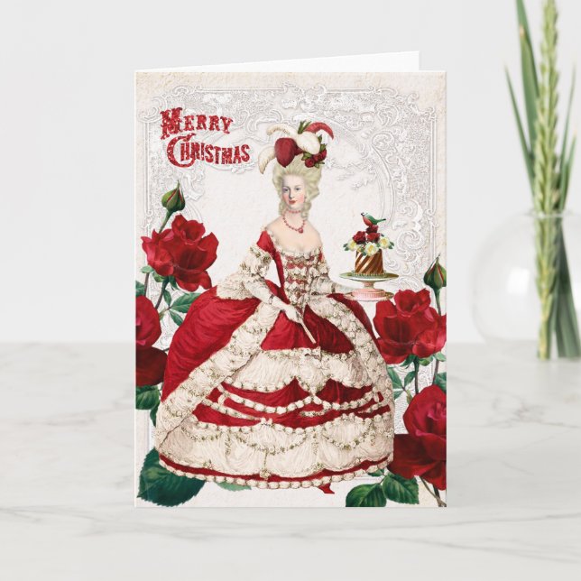 Marie Antoinette Christmas Card Cake red roses Kort (Framsida)