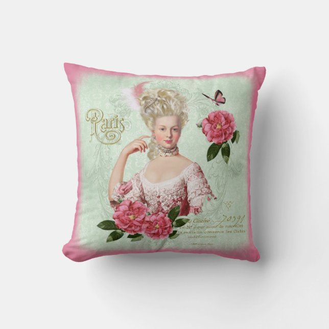 Marie Antoinette dämpar den rosa damastast pionen Kudde (Framsida)