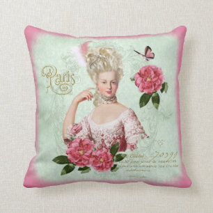 Marie Antoinette dämpar den rosa damastast pionen Kudde