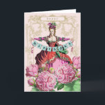 Marie Antoinette födelsedag Kort<br><div class="desc">Ett ljuvt kort som presenterar det Marie Antoinette innehav ett födelsedagbaner. Härliga blommor fyller förgrunden. Taget från en 18th århundrademode plätera.</div>