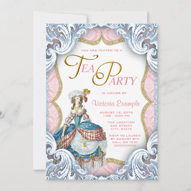 Marie Antoinette Födelsedagsfirande Tekalk Inbjudningar (Framsida)