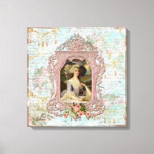 Marie Antoinette Framed i Rosa Canvastryck