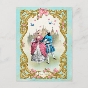 Marie Antoinette,Fransk,rokoco,rosa,ro,dans Vykort