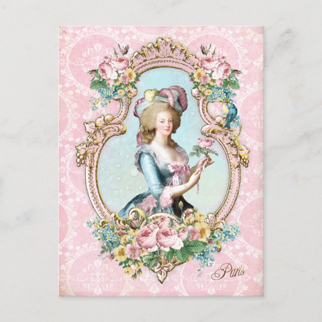 Marie Antoinette,French,Paris,rose,pink ポストカード Vykort (Framsida)