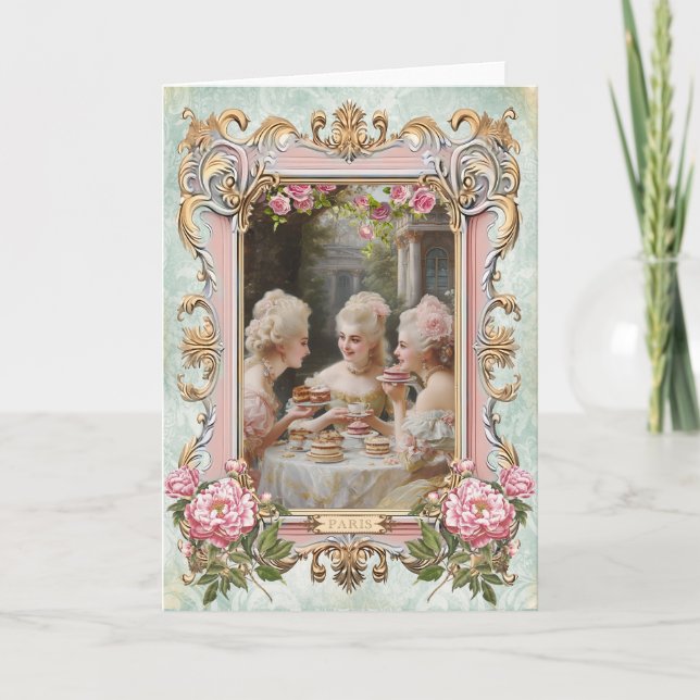 Marie Antoinette,French,Paris,tea,cake,rose 招待状 Tack Kort (Framsida)