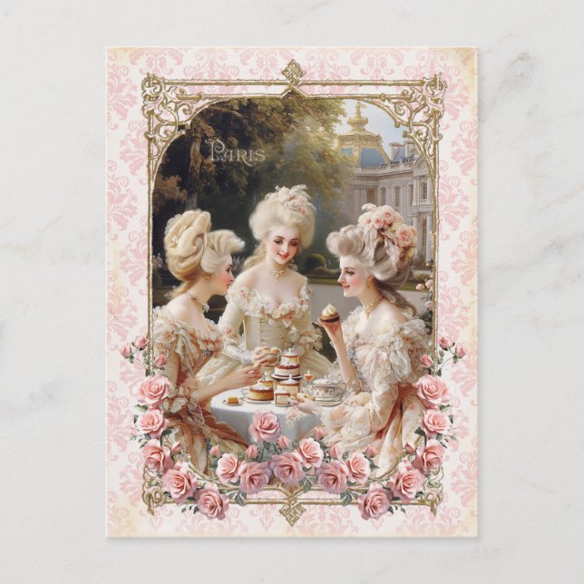 Marie Antoinette,French,Paris,tea,cake,roses ポストカー Vykort (Framsida)