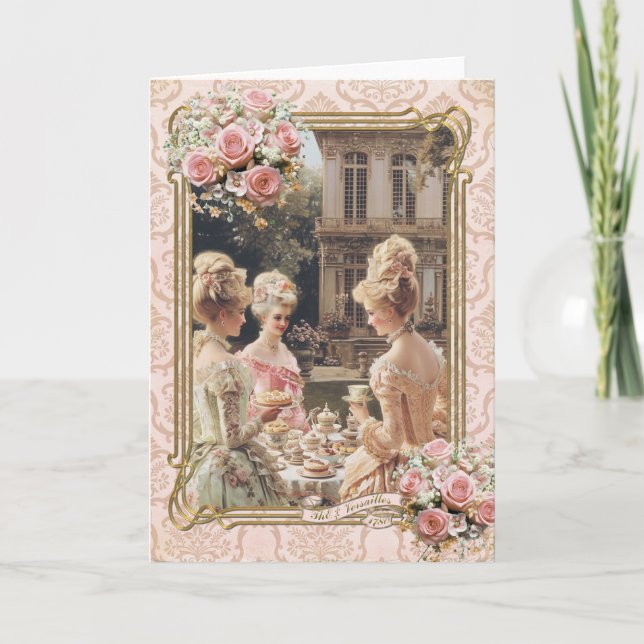 Marie Antoinette,French,Paris,tea,cake,roses 招待状 Tack Kort (Framsida)