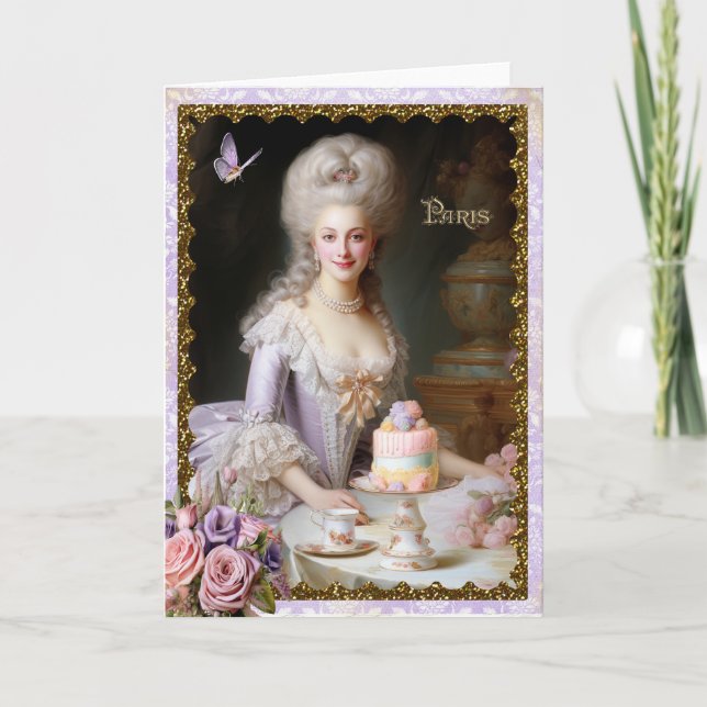 Marie Antoinette,French,Paris,tea,cake,roses 招待状 Tack Kort (Framsida)