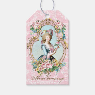 Marie Antoinette French Pink roses portrait Presentetikett