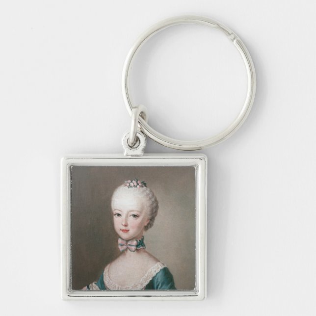 Marie Antoinette Fyrkantig Silverfärgad Nyckelring (Framsidan)