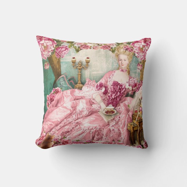 Marie Antoinette green Floral Pillow クッション Kudde (Framsida)