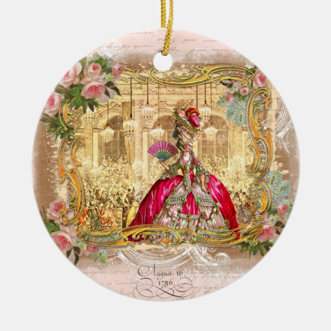 Marie Antoinette i Rosa jul Ornamet Julgransprydnad Keramik (Framsidan)