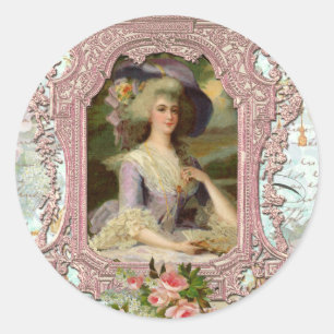Marie Antoinette i Rosa Ram Runt Klistermärke