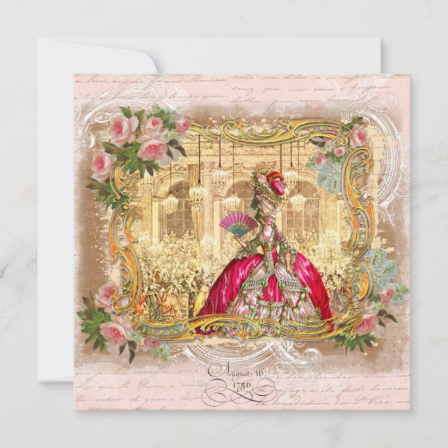 Marie Antoinette i Versailles i Rosa Inbjudningar (Framsida)