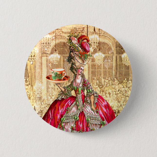 Marie Antoinette jul Tea Party Button Pin Knapp (Framsida)