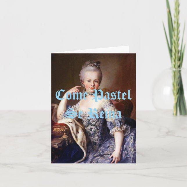Marie Antoinette Kom Pastel Se Reina Blue Text Kort (Framsida)