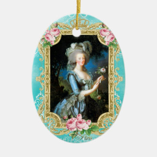 Marie Antoinette LeBrun Portrait Blue Damask Ornam Julgransprydnad Keramik