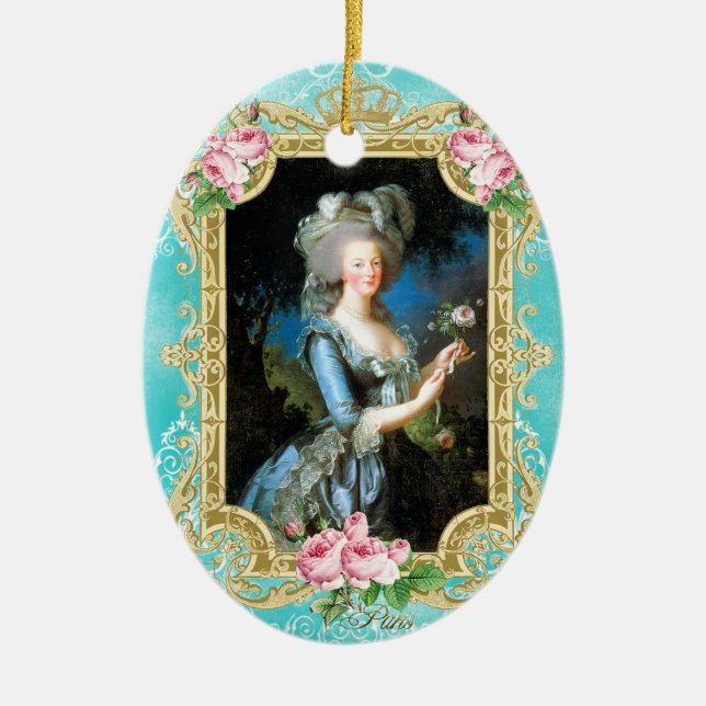 Marie Antoinette LeBrun Portrait Blue Damask Ornam Julgransprydnad Keramik (Framsidan)