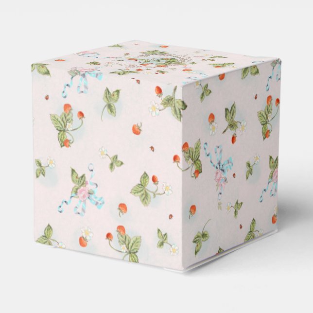Marie Antoinette Liten Rosa Jordgubbs Favor Box Presentaskar (Baksidan Sidan)