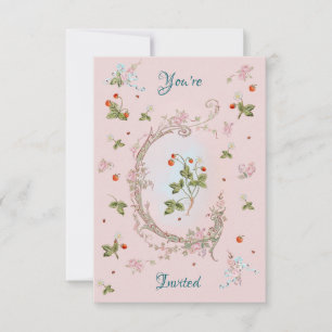 Marie Antoinette Liten Rosa Jordgubbsinbjudan Inbjudningar