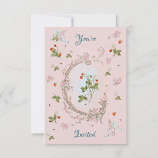 Marie Antoinette Liten Rosa Jordgubbsinbjudan Inbjudningar