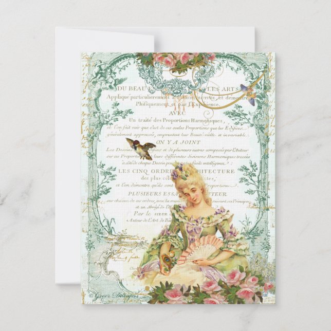 Marie Antoinette med Sparrow Inbjudningar (Framsida)