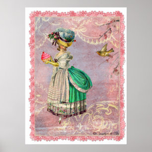Marie Antoinette muffin & fågelaffischtryck Poster