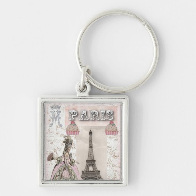 Marie Antoinette muffins Keychain Fyrkantig Silverfärgad Nyckelring (Framsidan)