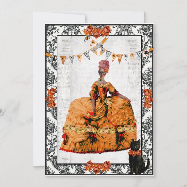 Marie Antoinette och Black Cat Halloween Inbjudningar (Framsida)