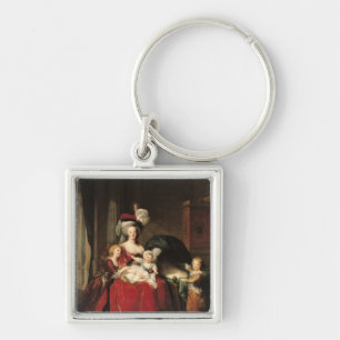 Marie-Antoinette och henne barn, 1787 Fyrkantig Silverfärgad Nyckelring