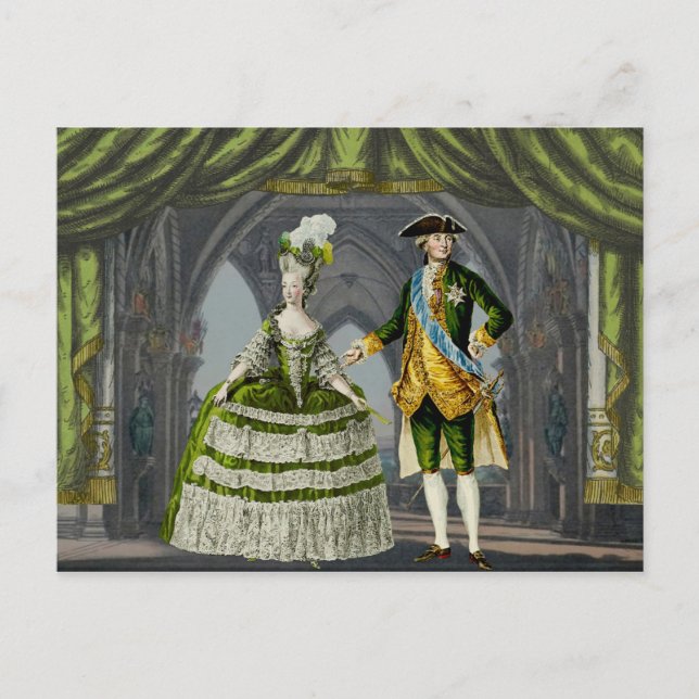 Marie-Antoinette och Louis XVI - Grönt Vykort (Framsida)